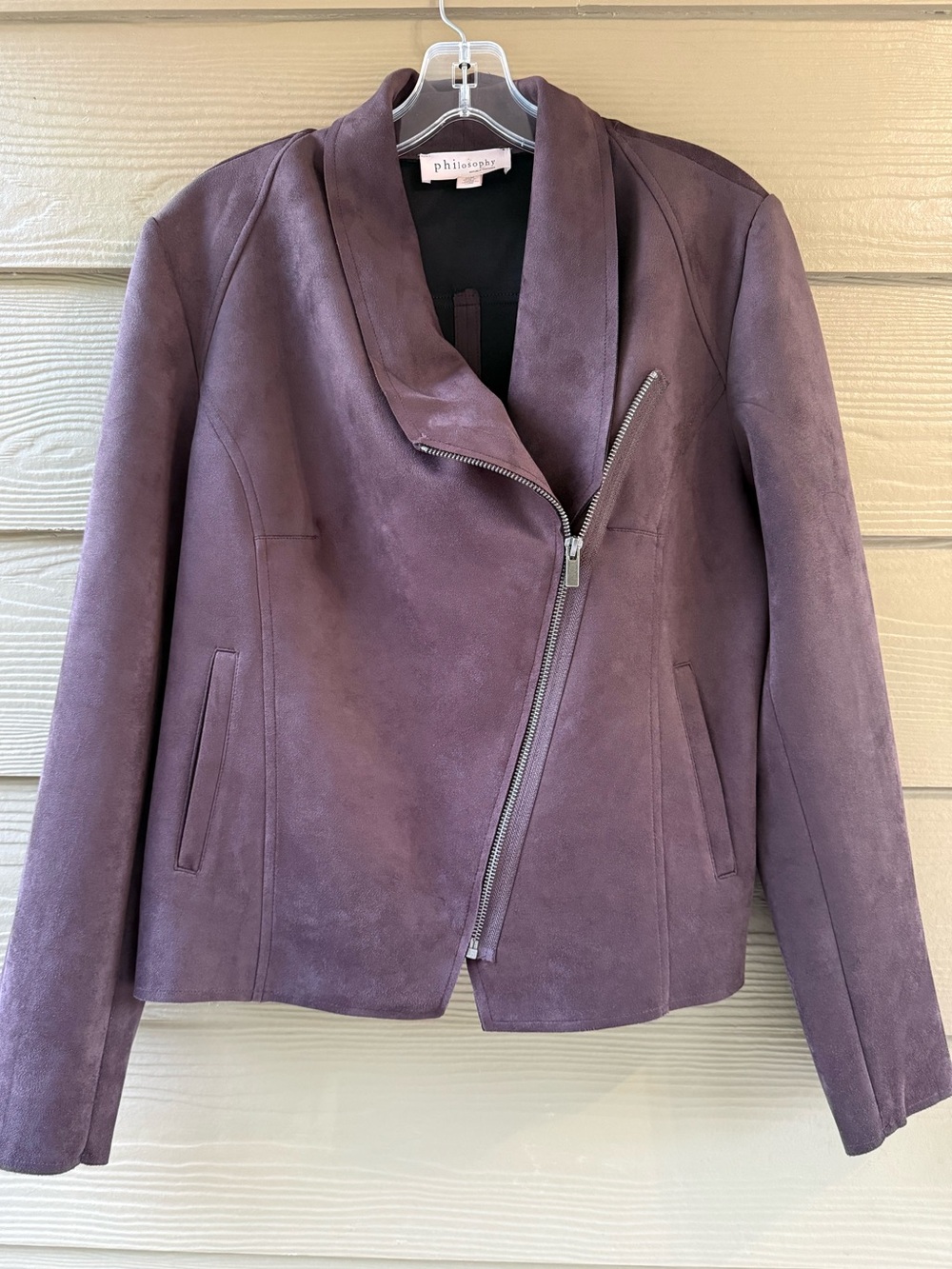 Philosophy Brown Faux Leather Suede Asymmetrical Zip Moto Jacket Size M